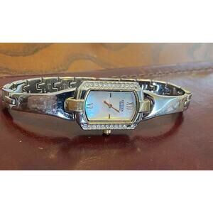 Women's Silver Tone Citizen Quartz Dress Watch, Crystal Accents, MOP Face